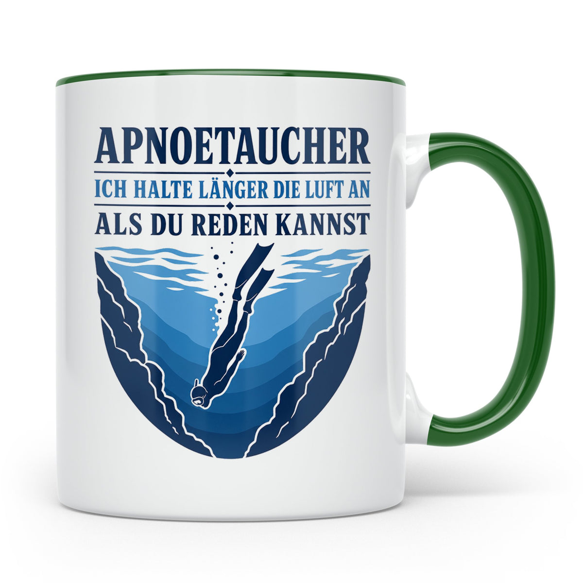 Apnoetauchen Tasse Ich halte länger die Luft an als du reden – Grün [farbe:grün]