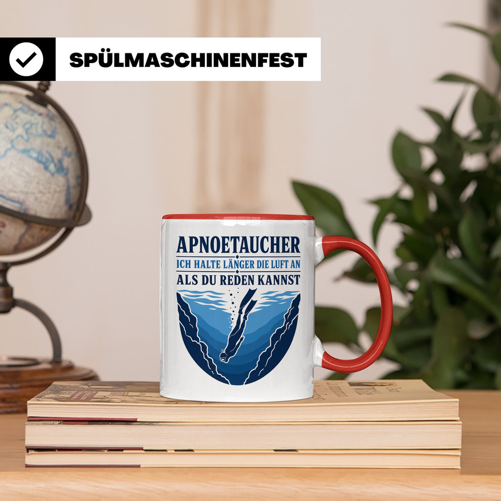 Apnoetauchen Tasse Ich halte länger die Luft an als du reden – Rot [farbe:rot]
