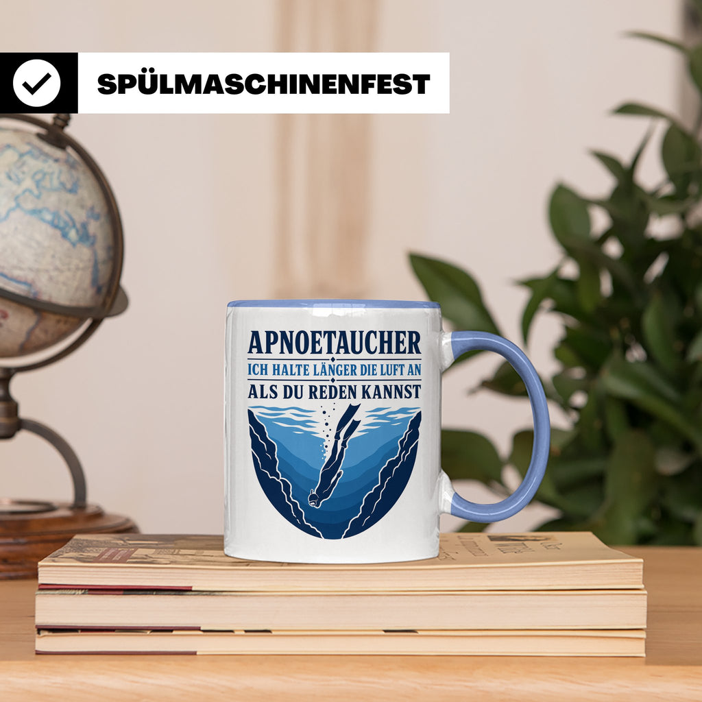 Apnoetauchen Tasse Ich halte länger die Luft an als du reden – Blau [farbe:blau]