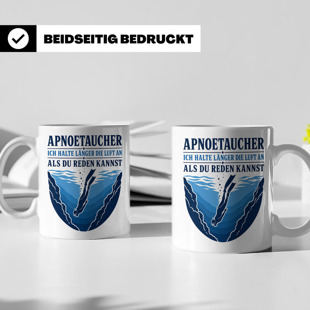 Apnoetauchen Tasse Ich halte länger die Luft an als du reden – Weiß [farbe:weiß]
