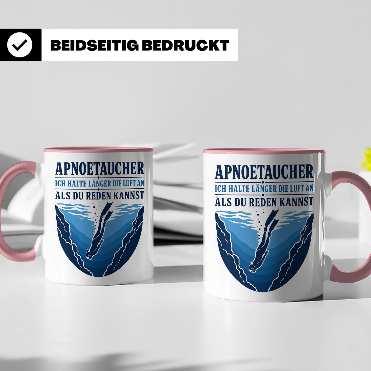 Apnoetauchen Tasse Ich halte länger die Luft an als du reden – Rosa [farbe:rosa]