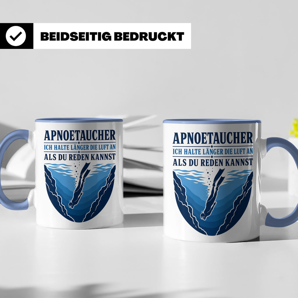 Apnoetauchen Tasse Ich halte länger die Luft an als du reden – Blau [farbe:blau]