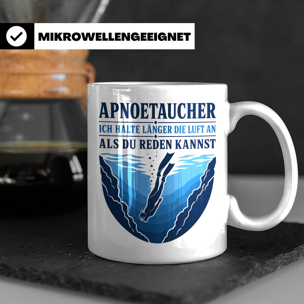 Apnoetauchen Tasse Ich halte länger die Luft an als du reden – Weiß [farbe:weiß]