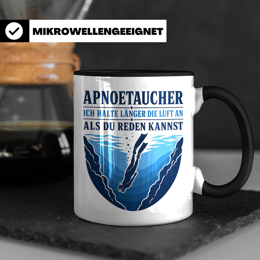 Apnoetauchen Tasse Ich halte länger die Luft an als du reden – Schwarz [farbe:schwarz]
