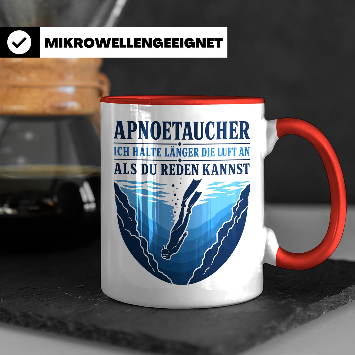 Apnoetauchen Tasse Ich halte länger die Luft an als du reden – Rot [farbe:rot]