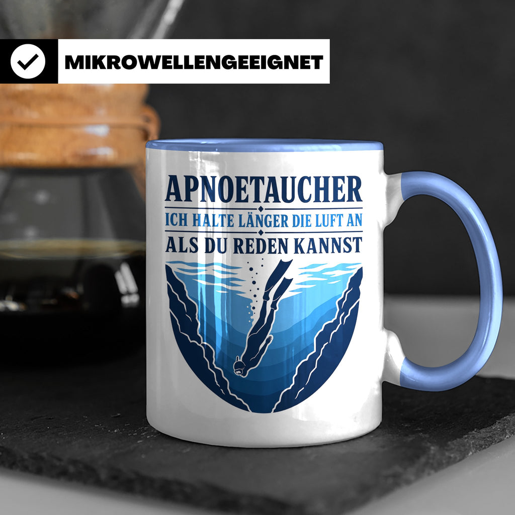 Apnoetauchen Tasse Ich halte länger die Luft an als du reden – Blau [farbe:blau]