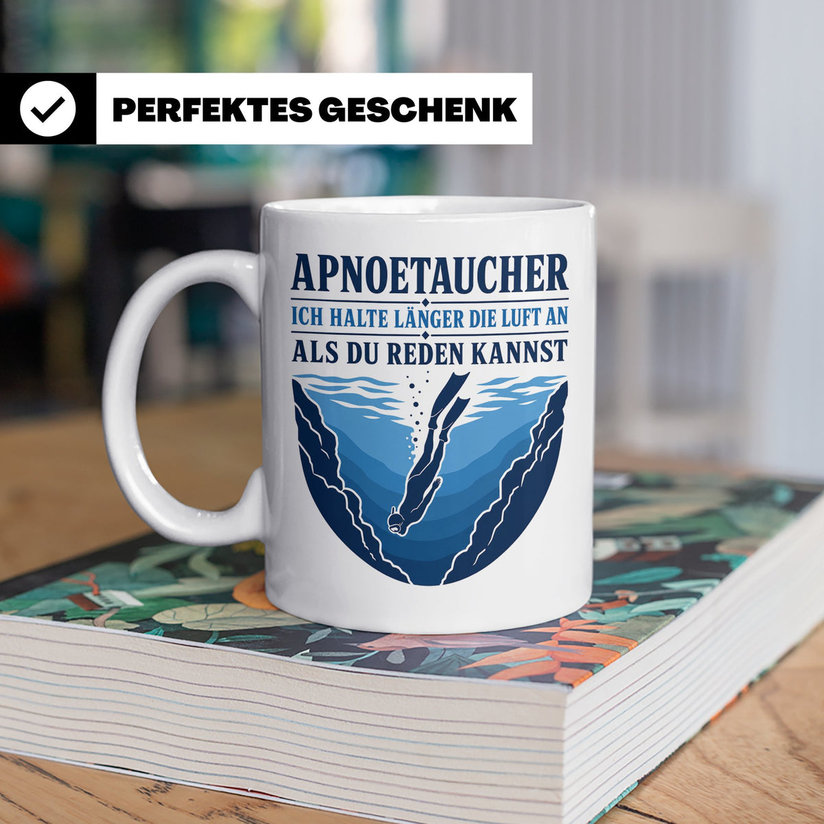Apnoetauchen Tasse Ich halte länger die Luft an als du reden – Weiß [farbe:weiß]