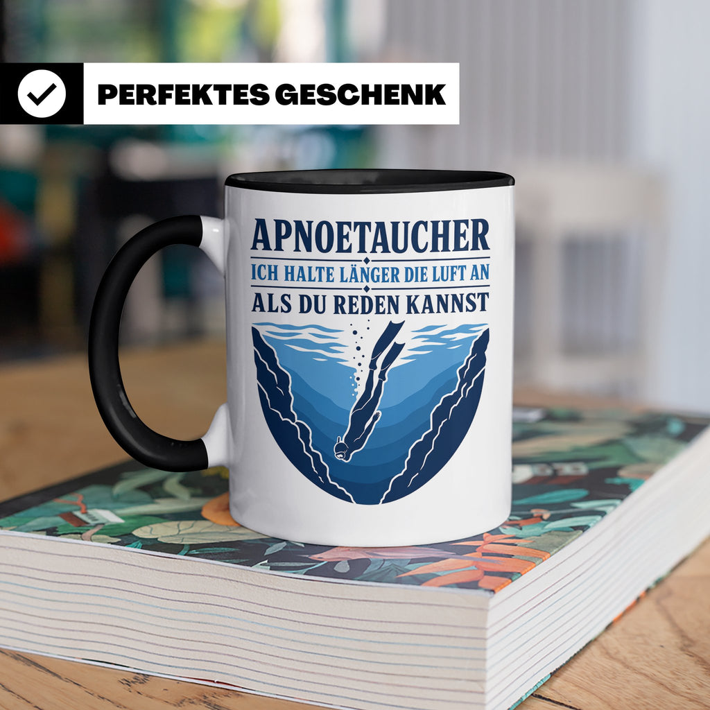 Apnoetauchen Tasse Ich halte länger die Luft an als du reden – Schwarz [farbe:schwarz]