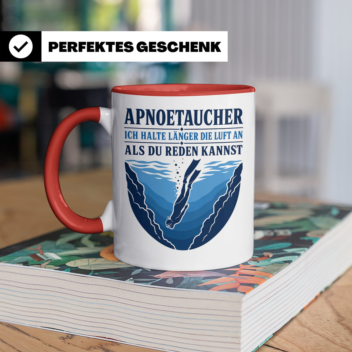Apnoetauchen Tasse Ich halte länger die Luft an als du reden – Rot [farbe:rot]