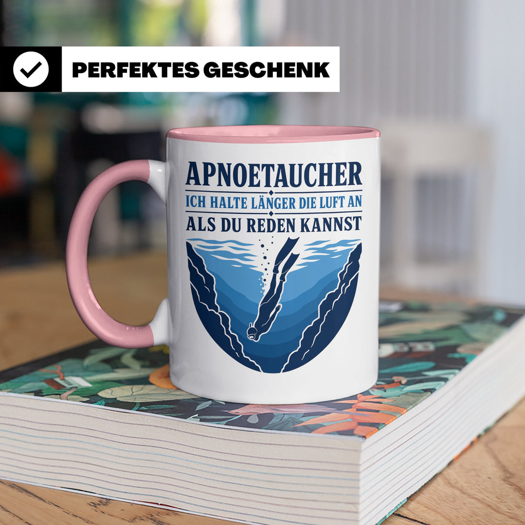 Apnoetauchen Tasse Ich halte länger die Luft an als du reden – Rosa [farbe:rosa]