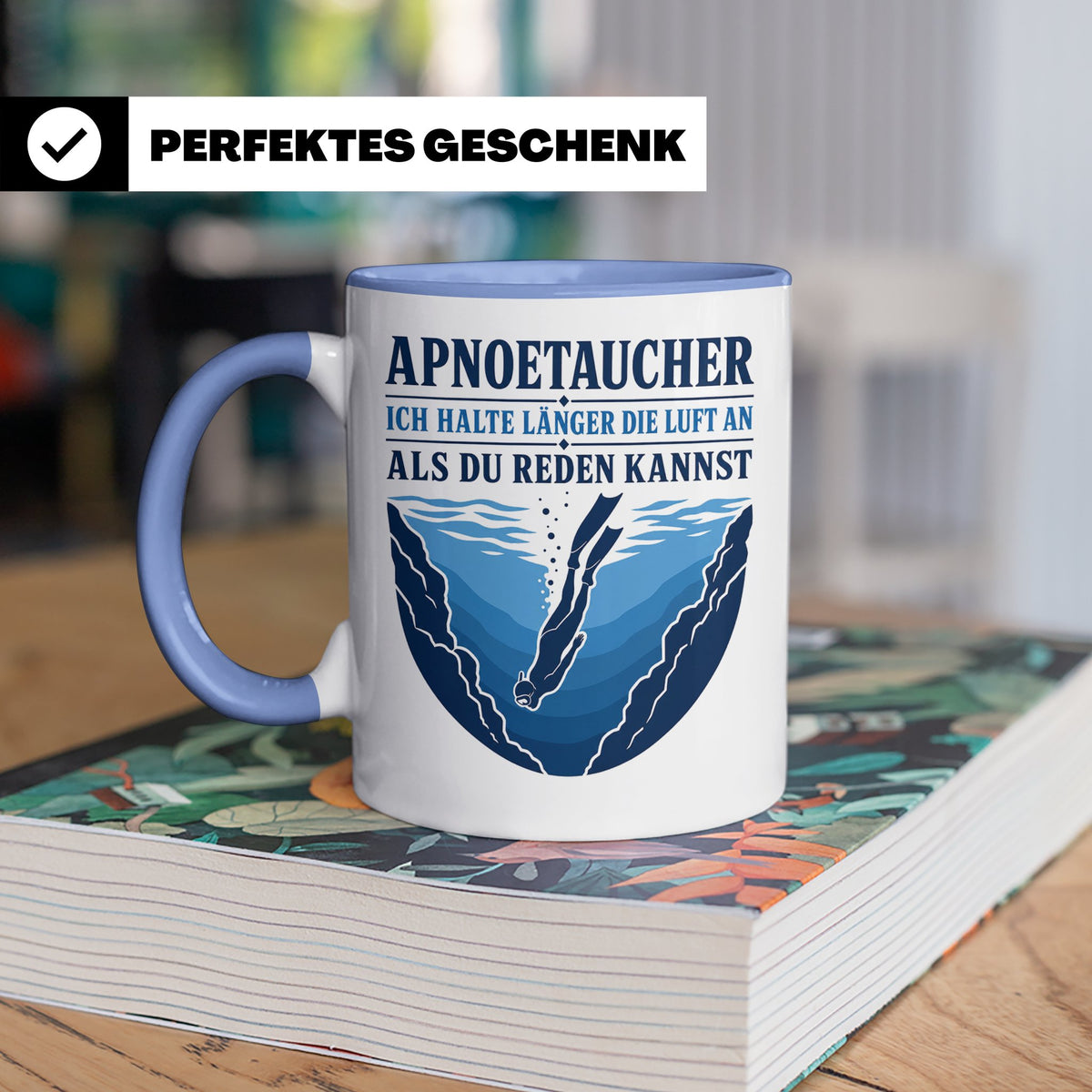 Apnoetauchen Tasse Ich halte länger die Luft an als du reden – Blau [farbe:blau]