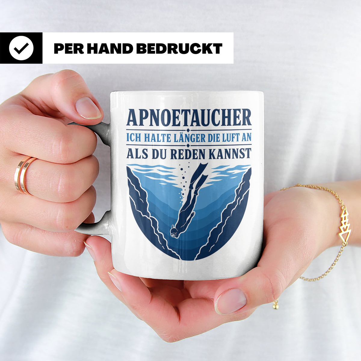 Apnoetauchen Tasse Ich halte länger die Luft an als du reden – Weiß [farbe:weiß]