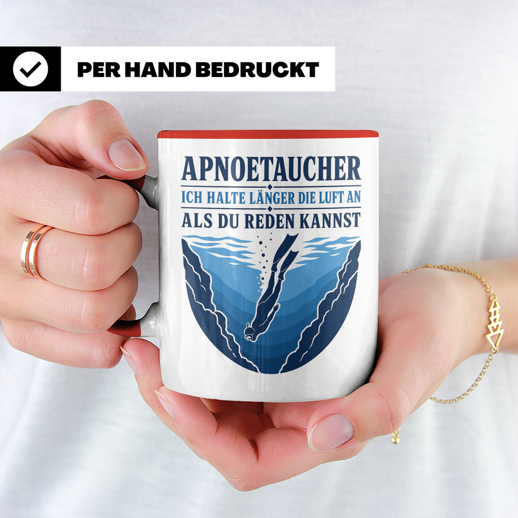 Apnoetauchen Tasse Ich halte länger die Luft an als du reden – Rot [farbe:rot]