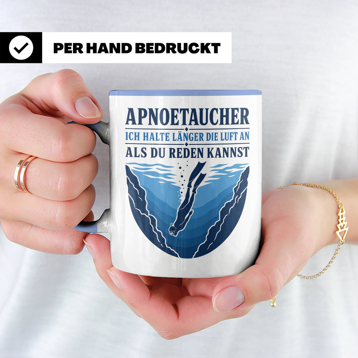 Apnoetauchen Tasse Ich halte länger die Luft an als du reden – Blau [farbe:blau]