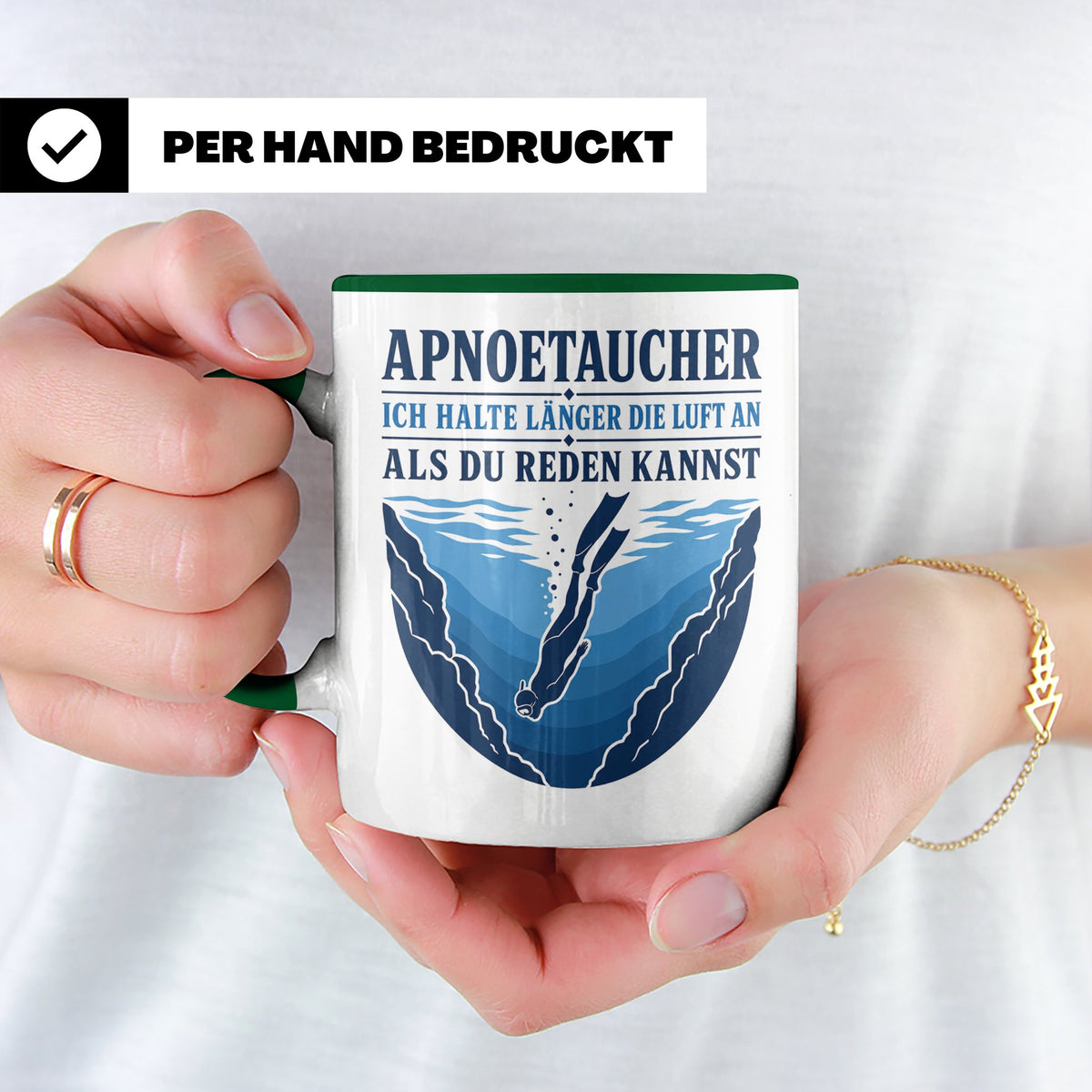 Apnoetauchen Tasse Ich halte länger die Luft an als du reden – Grün [farbe:grün]