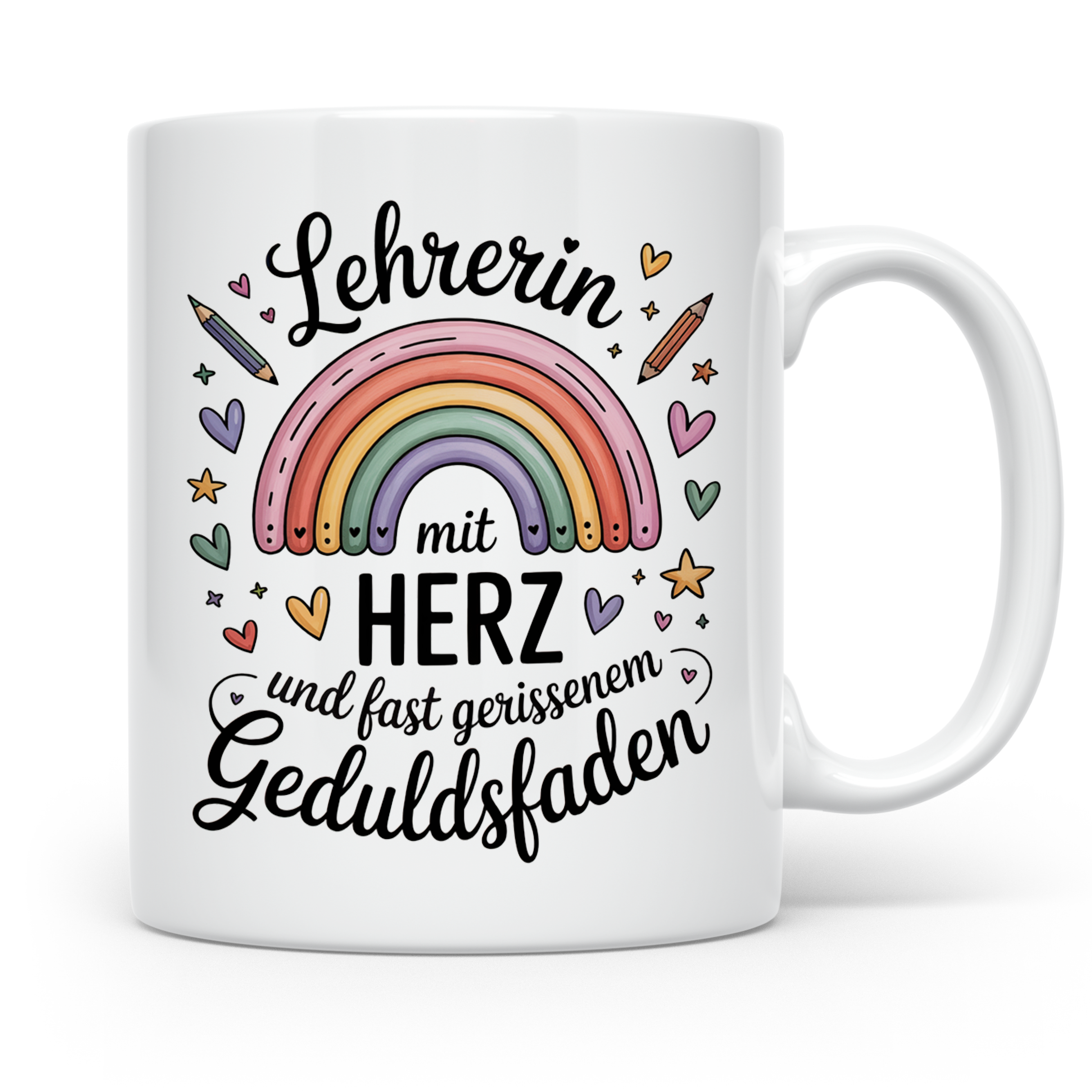Lehrerin mit Herz Tasse - Regenbogen Geduldsfaden Geschenkidee Grundschule, Förderschule, Gymnasium - Lehrerbedarf zum Geburtstag