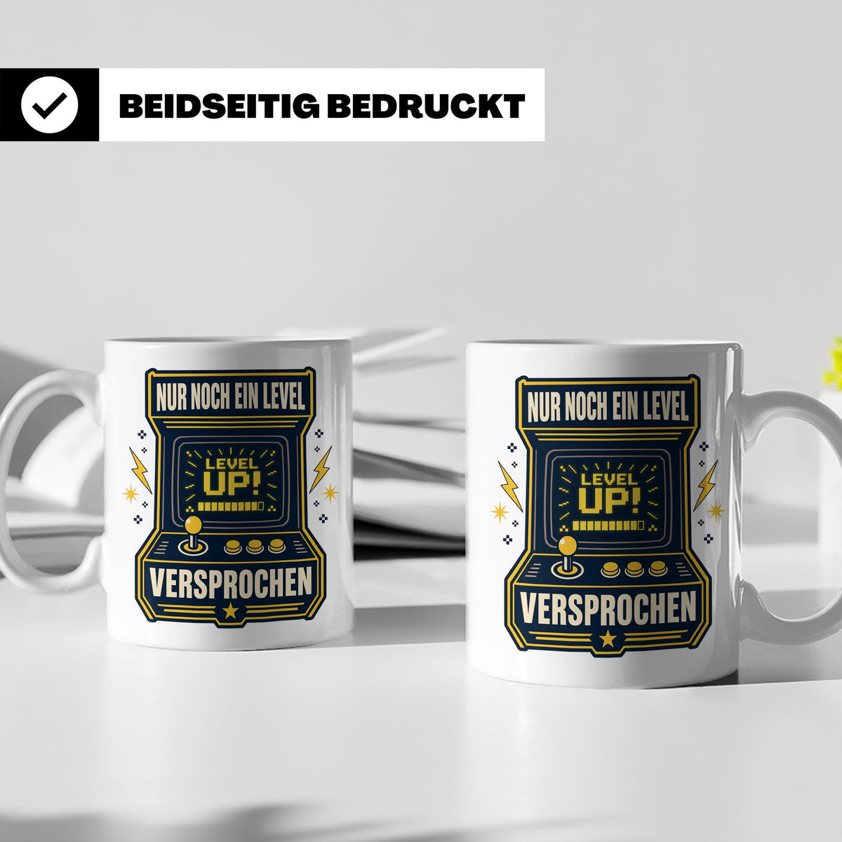 Gamer Tasse Nur noch ein Level versprochen - Retro Spielhall – Weiß [farbe:weiß]