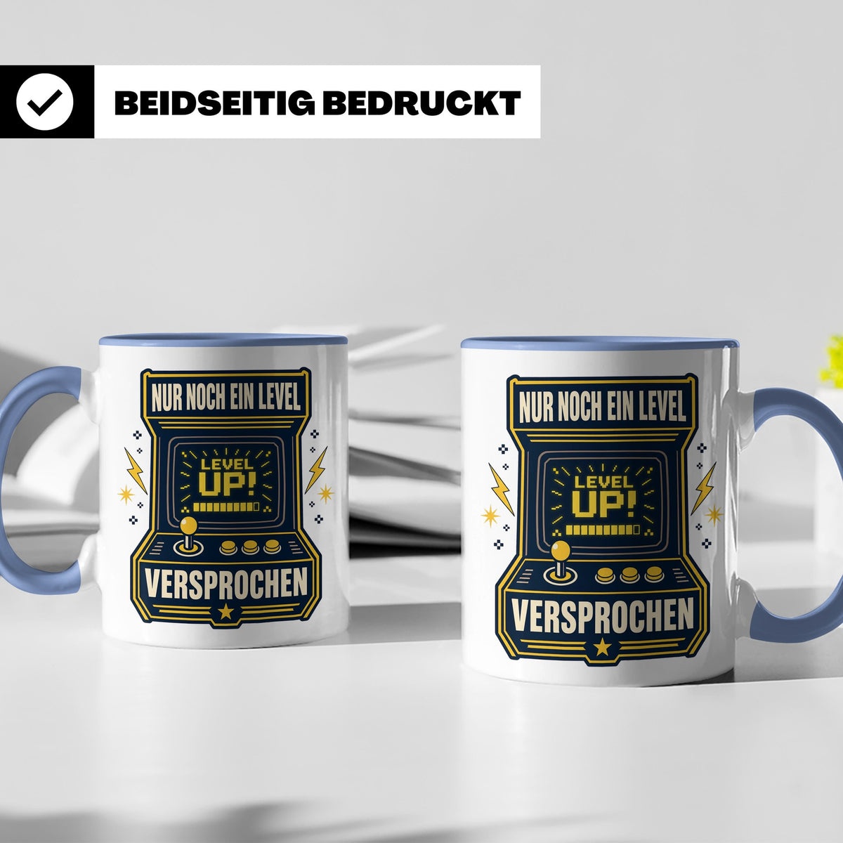 Gamer Tasse Nur noch ein Level versprochen - Retro Spielhall – Blau [farbe:blau]