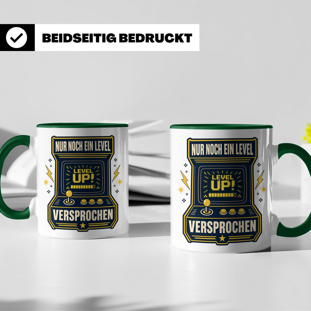 Gamer Tasse Nur noch ein Level versprochen - Retro Spielhall – Grün [farbe:grün]