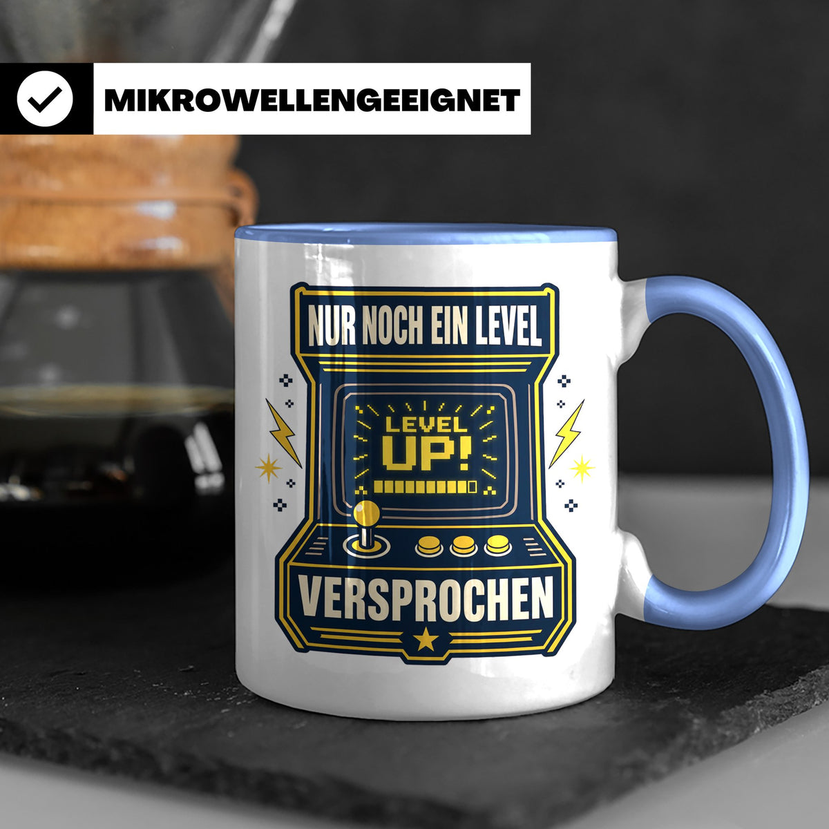Gamer Tasse Nur noch ein Level versprochen - Retro Spielhall – Blau [farbe:blau]