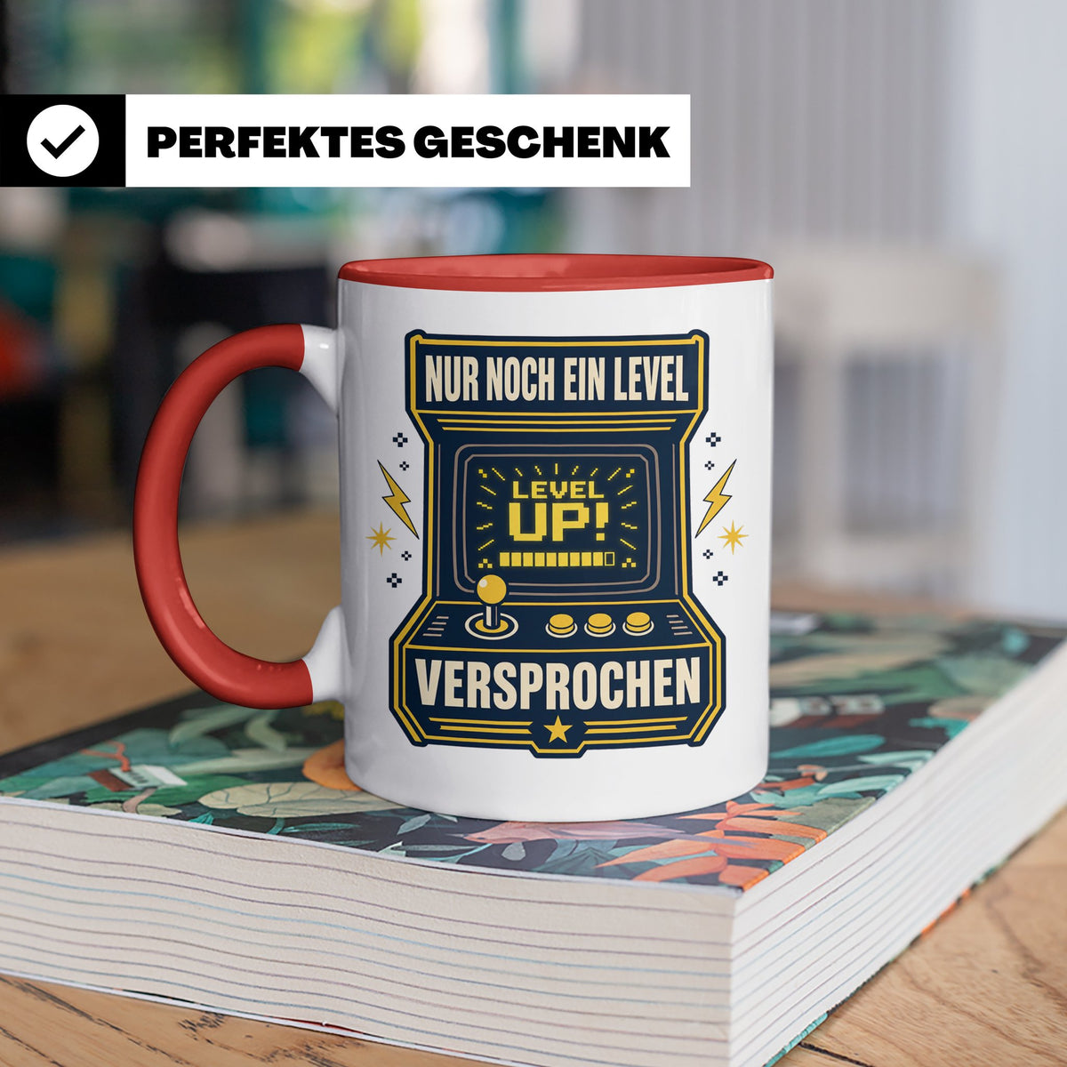 Gamer Tasse Nur noch ein Level versprochen - Retro Spielhall – Rot [farbe:rot]