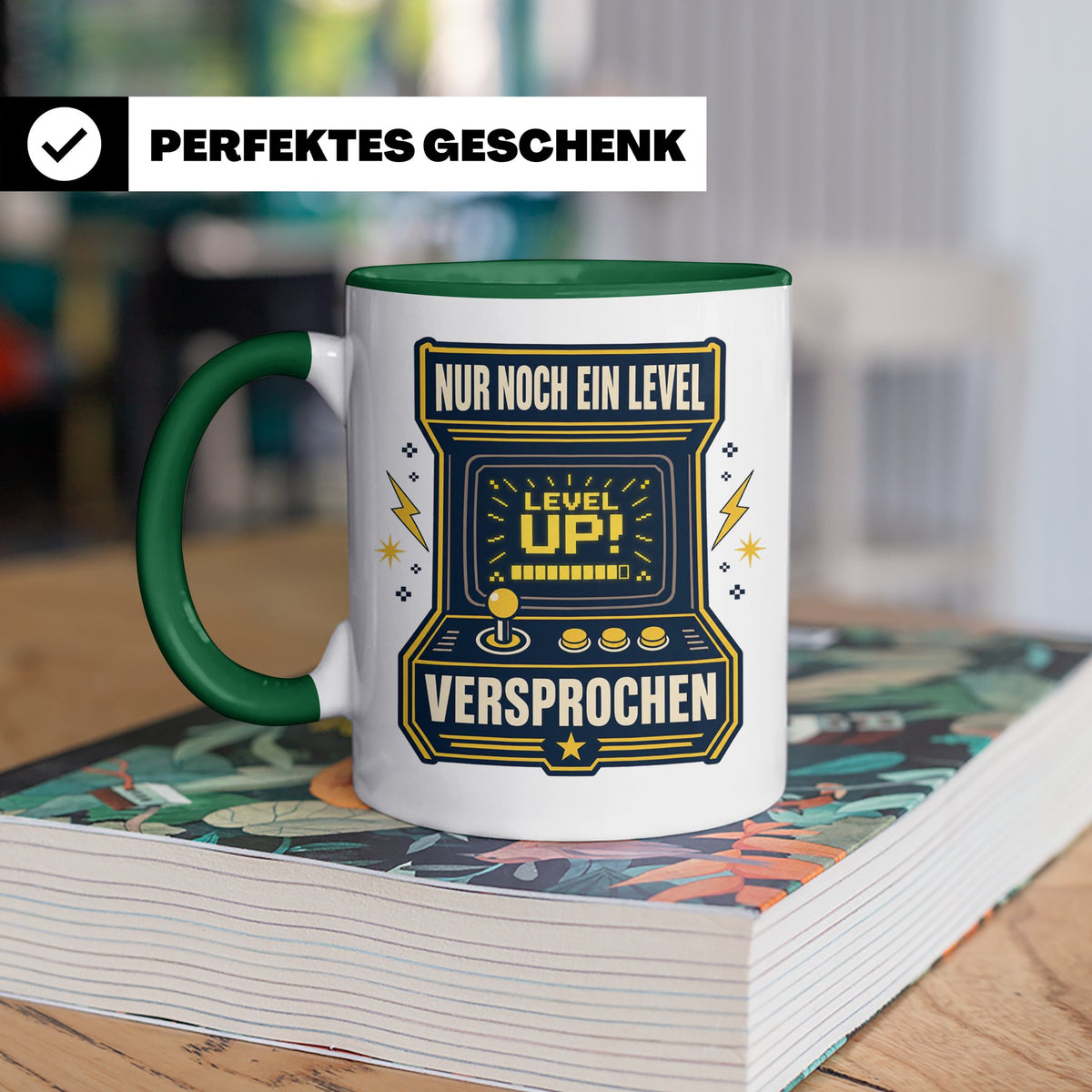 Gamer Tasse Nur noch ein Level versprochen - Retro Spielhall – Grün [farbe:grün]