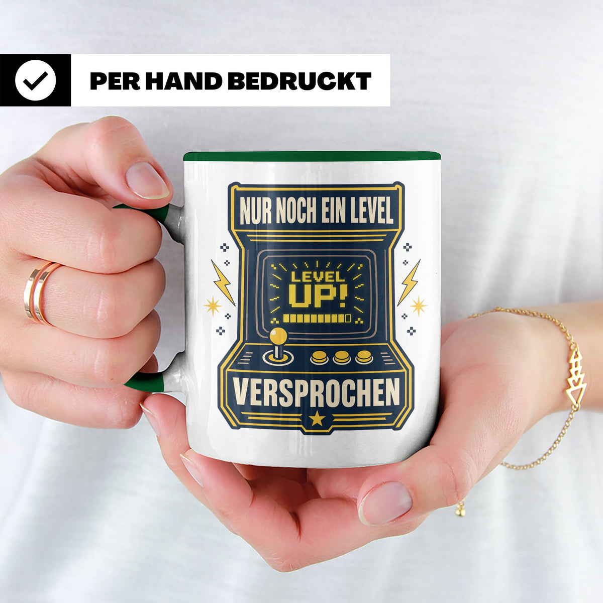 Gamer Tasse Nur noch ein Level versprochen - Retro Spielhall – Grün [farbe:grün]