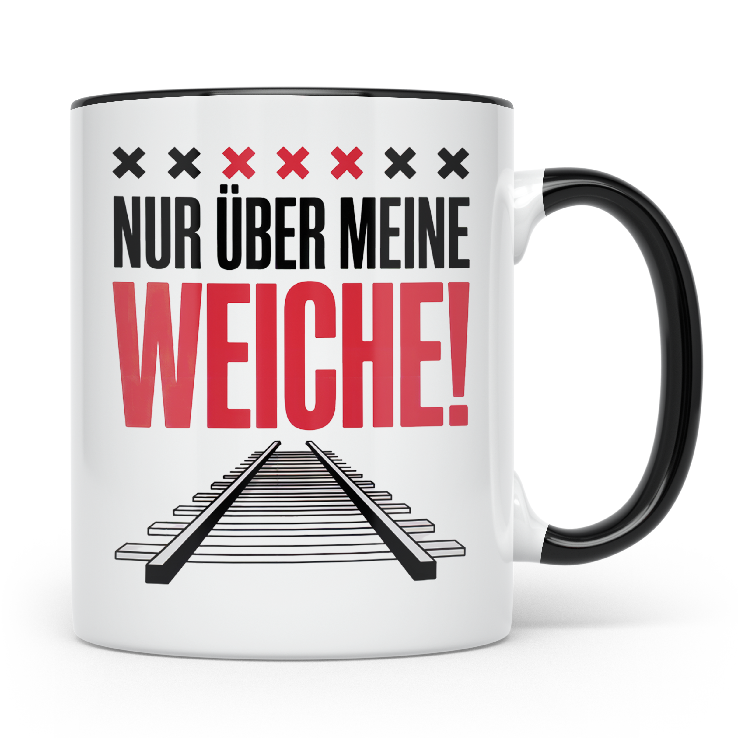 Eisenbahner Tasse - Nur über meine Weiche! - Bahnwärter Gesc – Schwarz [farbe:schwarz]