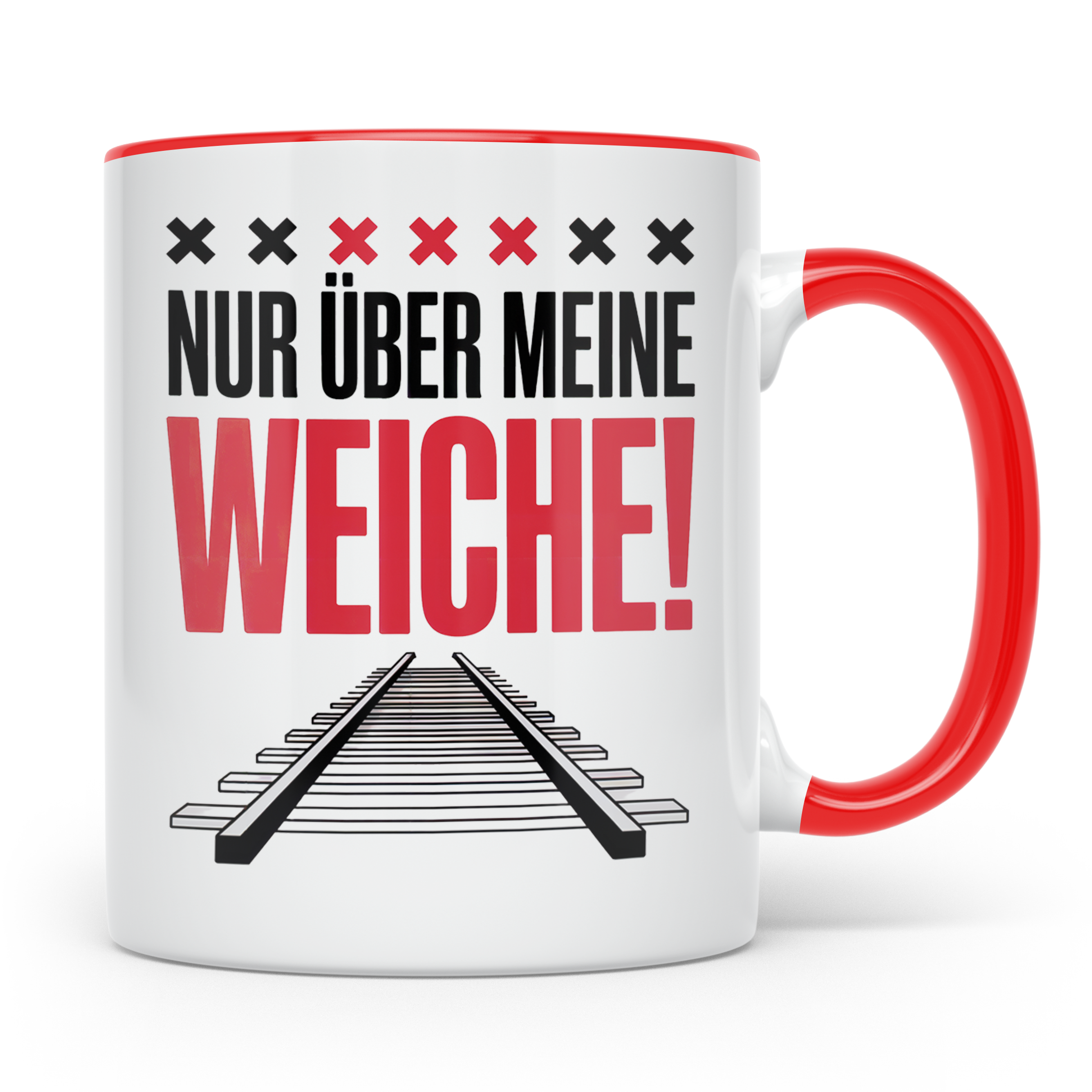 Eisenbahner Tasse - Nur über meine Weiche! - Bahnwärter Gesc – Rot [farbe:rot]