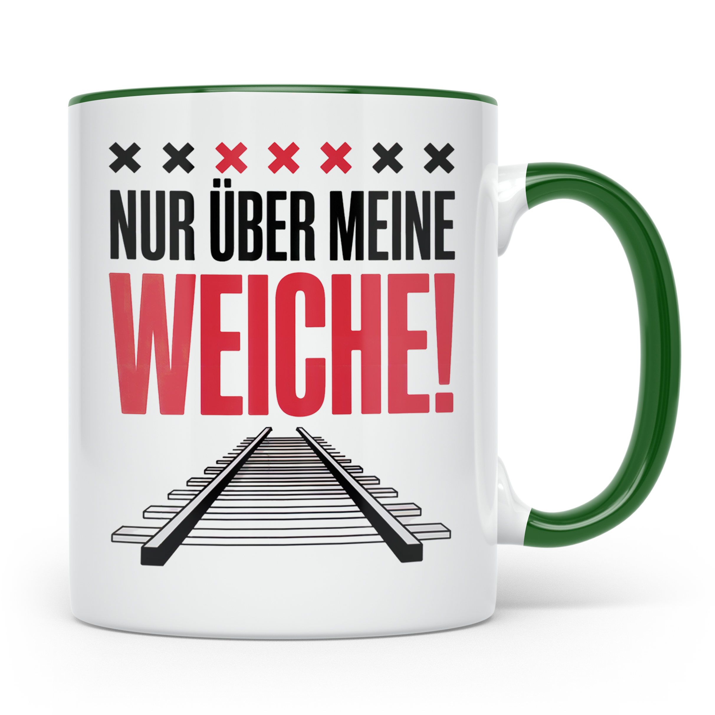 Eisenbahner Tasse - Nur über meine Weiche! - Bahnwärter Gesc – Grün [farbe:grün]