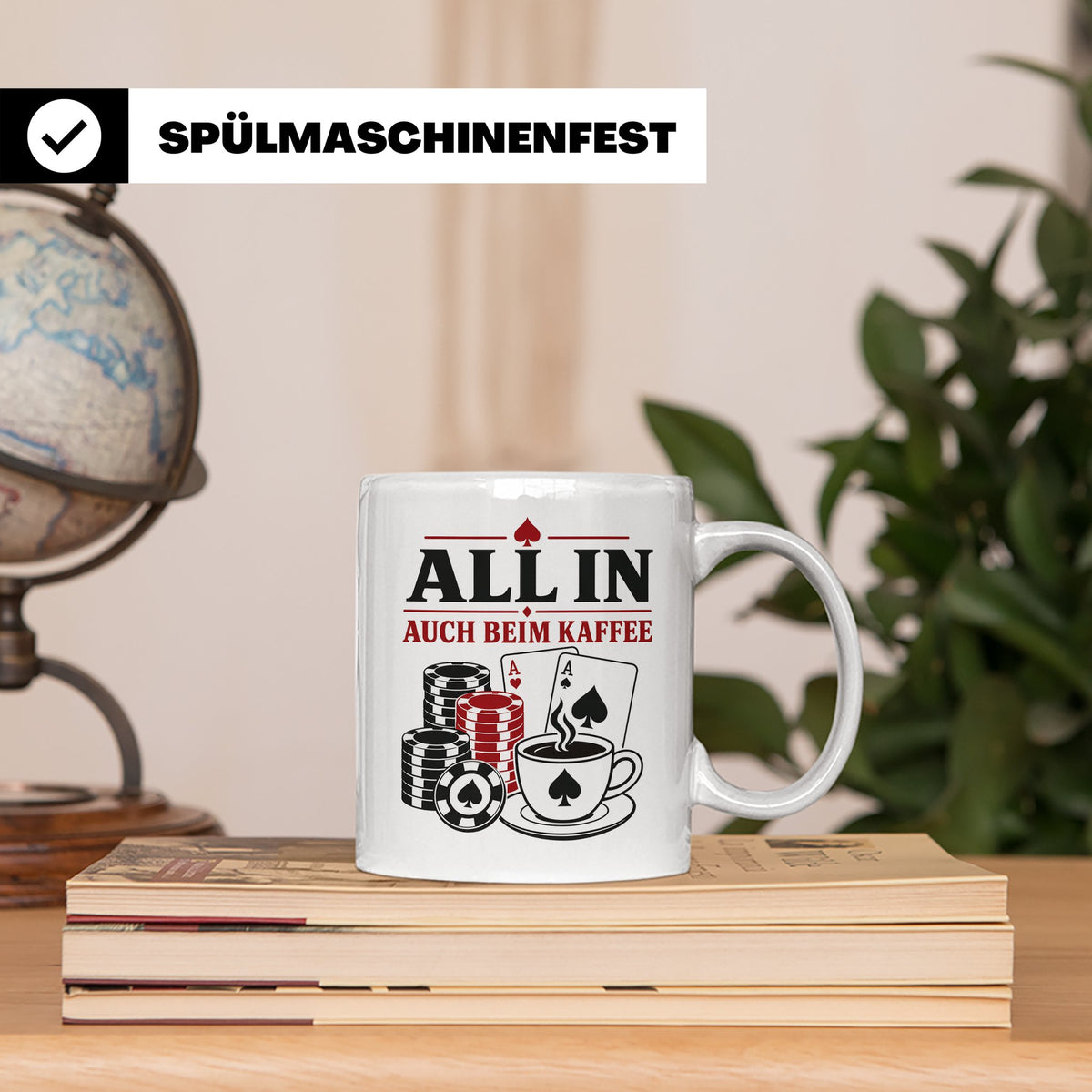 Poker Tasse All in auch beim Kaffee - Geschenk für Pokerspie – Weiß [farbe:weiß]