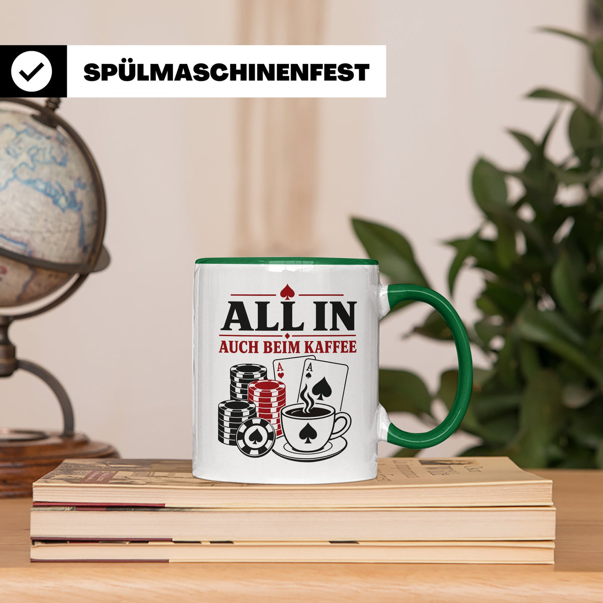Poker Tasse All in auch beim Kaffee - Geschenk für Pokerspie – Grün [farbe:grün]