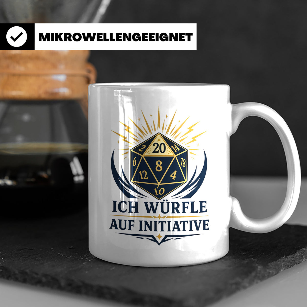 Rollenspiel Tasse Ich würfle auf Initiative - Pen and Paper  – Weiß [farbe:weiß]