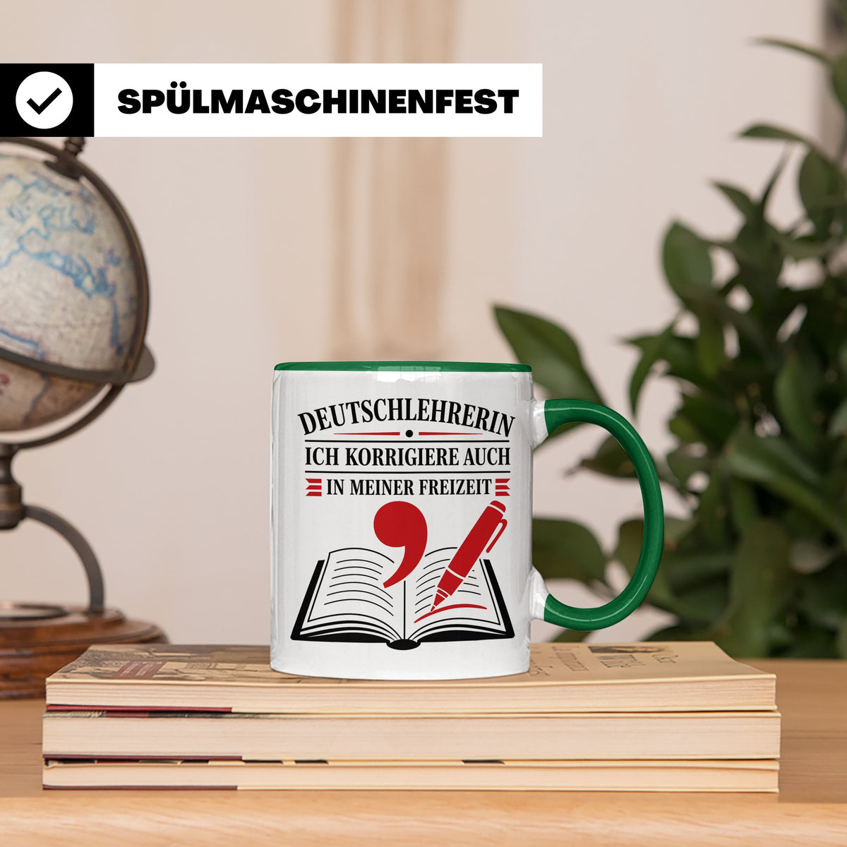 Deutschlehrerin Tasse Ich korrigiere auch in meiner Freizeit – Grün [farbe:grün]