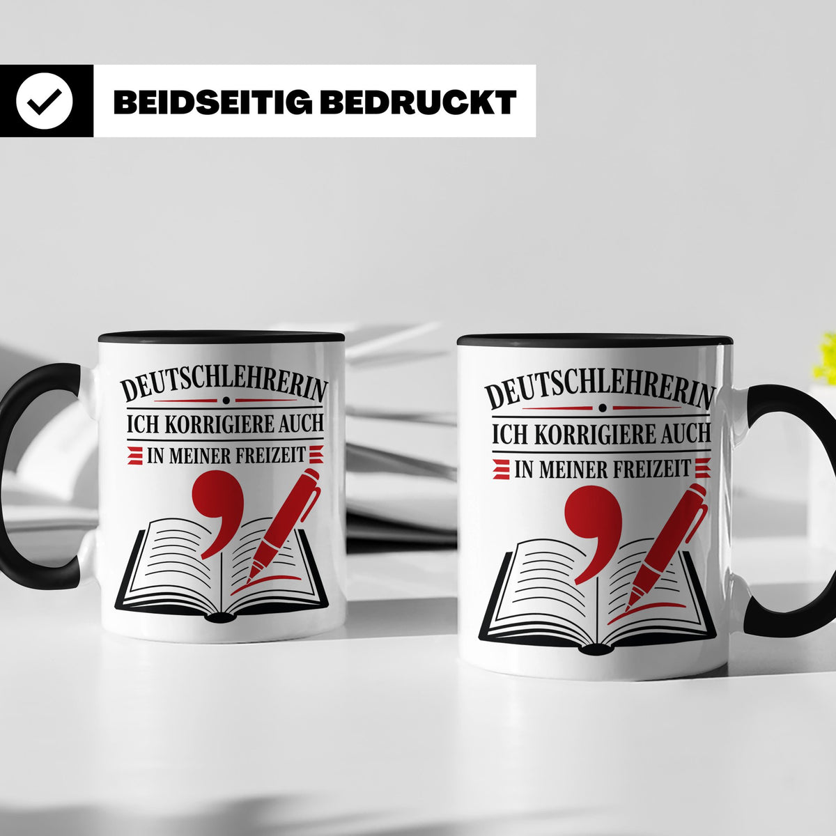 Deutschlehrerin Tasse Ich korrigiere auch in meiner Freizeit – Schwarz [farbe:schwarz]
