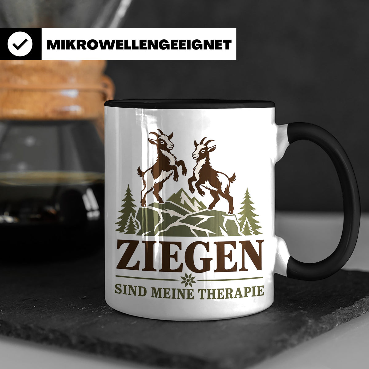 Ziegen Tasse Ziegen sind meine Therapie - Geschenk für Ziege – Schwarz [farbe:schwarz]