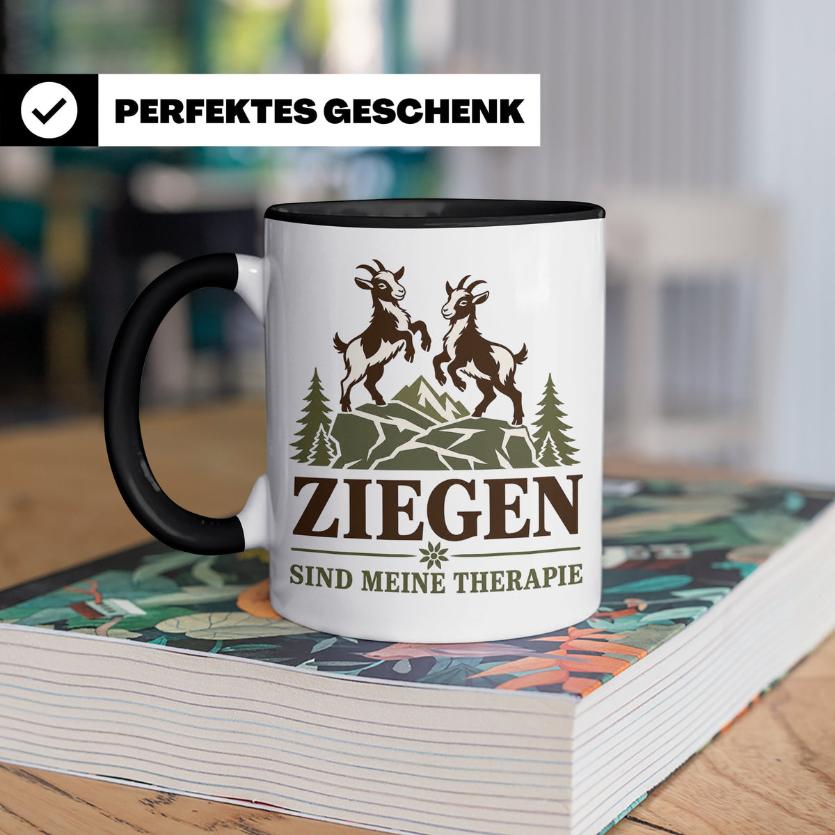 Ziegen Tasse Ziegen sind meine Therapie - Geschenk für Ziege – Schwarz [farbe:schwarz]