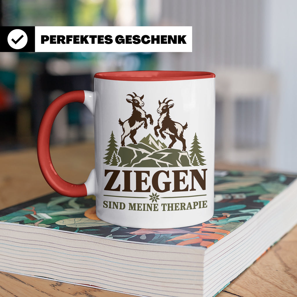 Ziegen Tasse Ziegen sind meine Therapie - Geschenk für Ziege – Rot [farbe:rot]