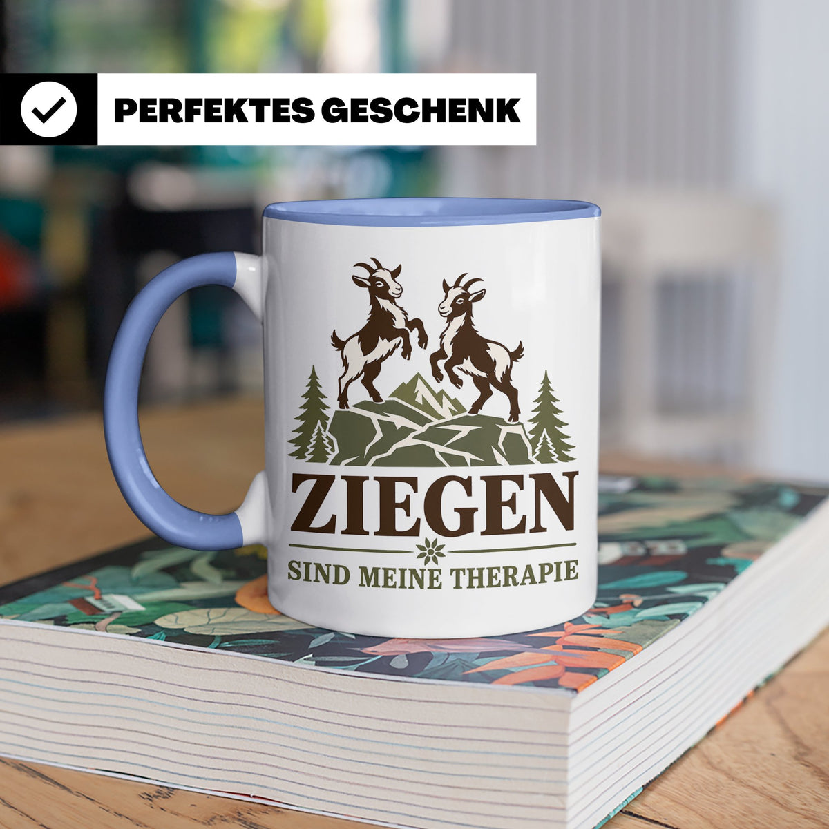 Ziegen Tasse Ziegen sind meine Therapie - Geschenk für Ziege – Blau [farbe:blau]