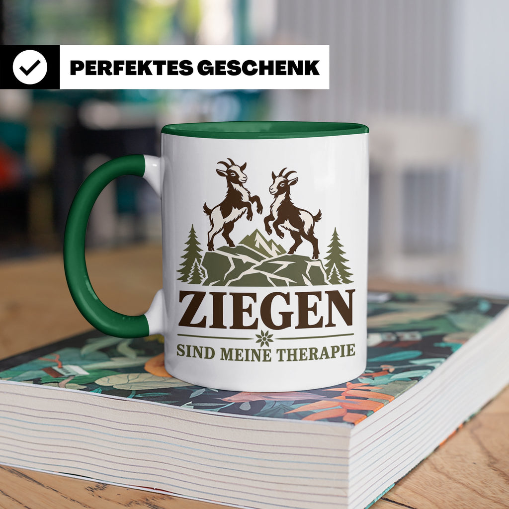 Ziegen Tasse Ziegen sind meine Therapie - Geschenk für Ziege – Grün [farbe:grün]