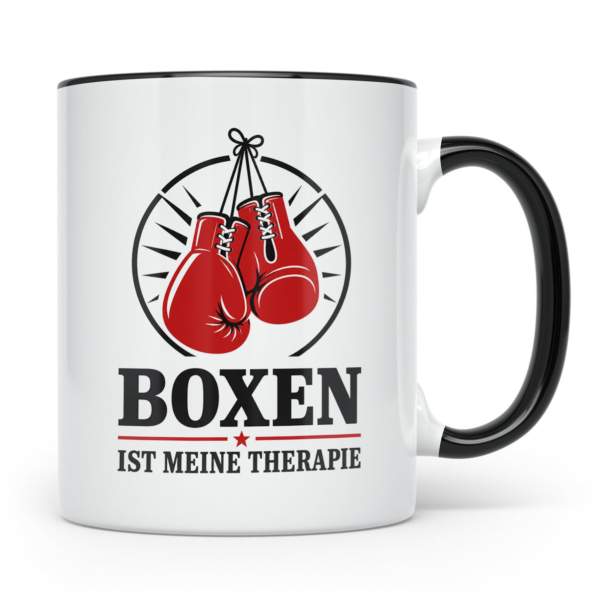 Boxen Tasse Boxen ist meine Therapie - Geschenk für Boxer Bo – Schwarz [farbe:schwarz]