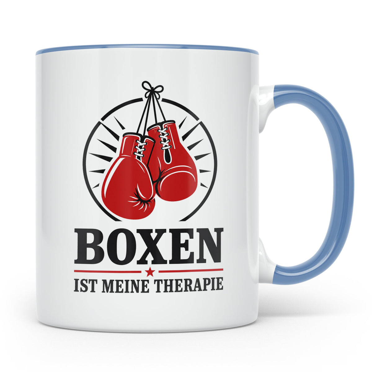 Boxen Tasse Boxen ist meine Therapie - Geschenk für Boxer Bo – Blau [farbe:blau]