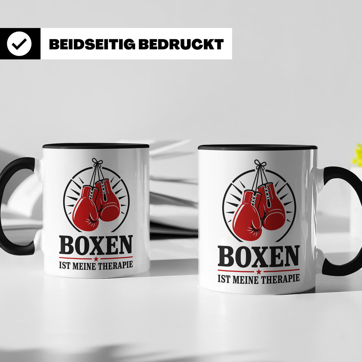 Boxen Tasse Boxen ist meine Therapie - Geschenk für Boxer Bo – Schwarz [farbe:schwarz]