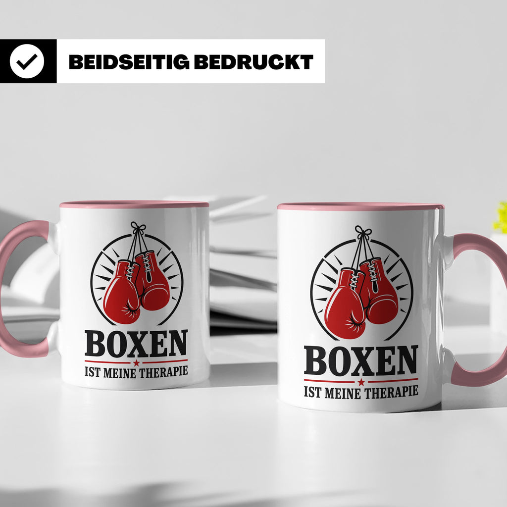 Boxen Tasse Boxen ist meine Therapie - Geschenk für Boxer Bo – Rosa [farbe:rosa]