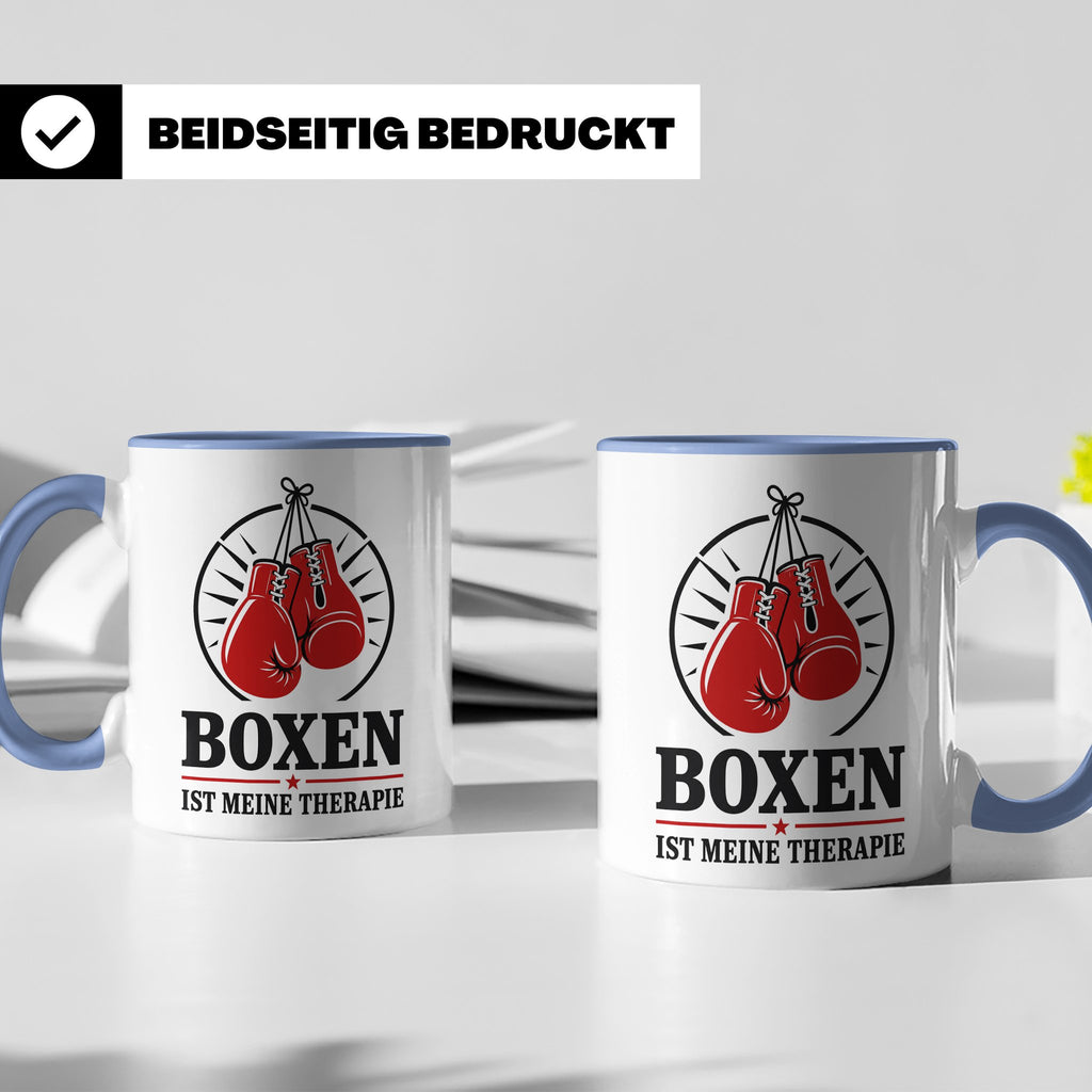 Boxen Tasse Boxen ist meine Therapie - Geschenk für Boxer Bo – Blau [farbe:blau]