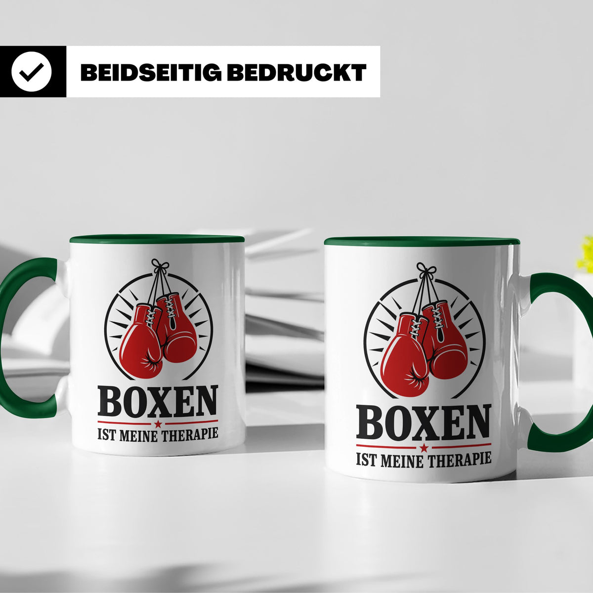Boxen Tasse Boxen ist meine Therapie - Geschenk für Boxer Bo – Grün [farbe:grün]