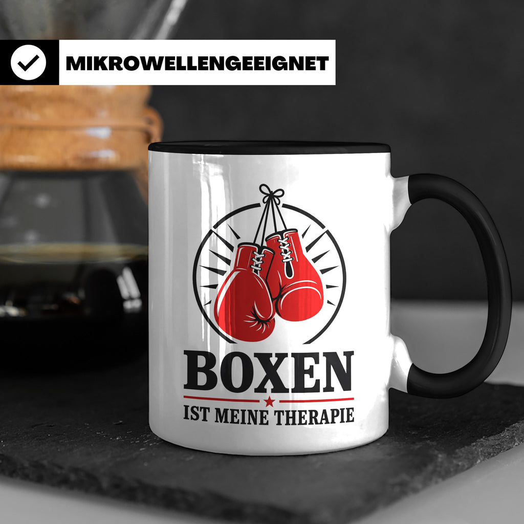 Boxen Tasse Boxen ist meine Therapie - Geschenk für Boxer Bo – Schwarz [farbe:schwarz]