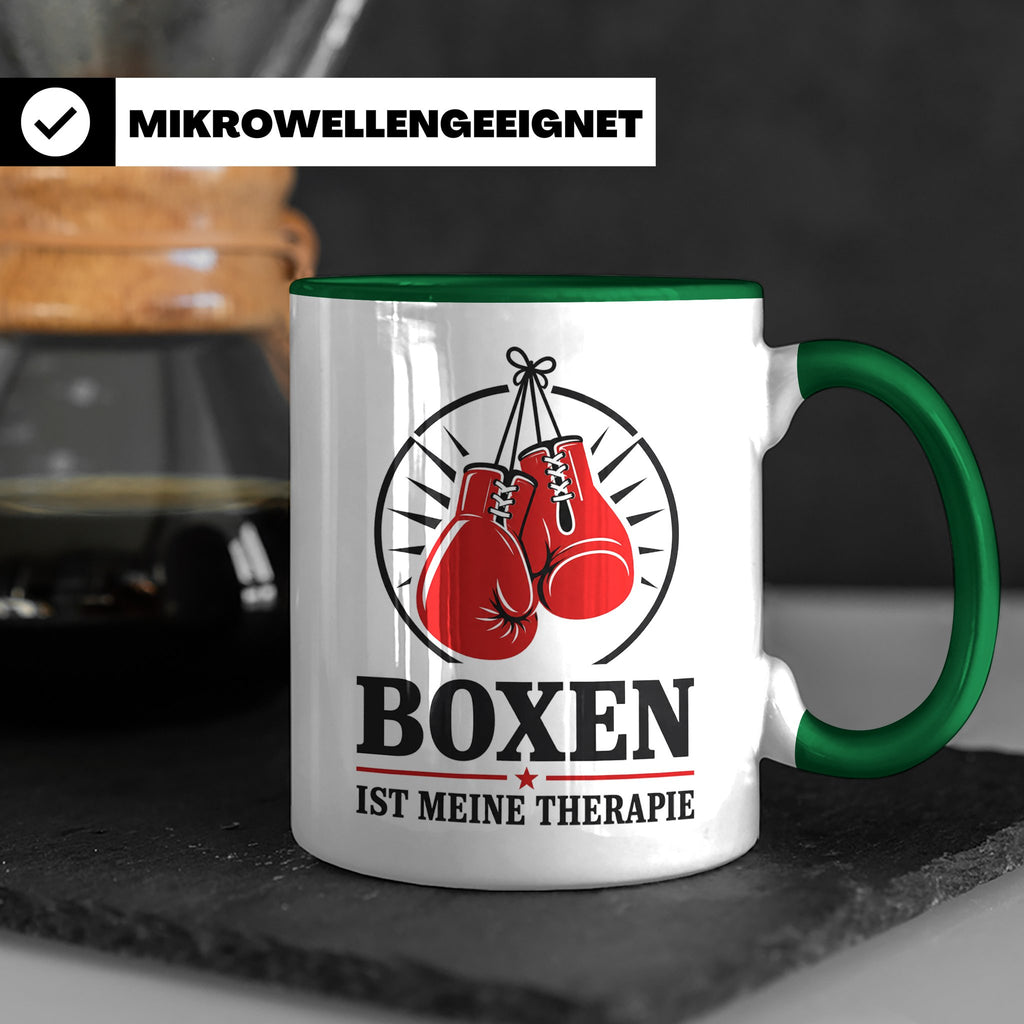 Boxen Tasse Boxen ist meine Therapie - Geschenk für Boxer Bo – Grün [farbe:grün]
