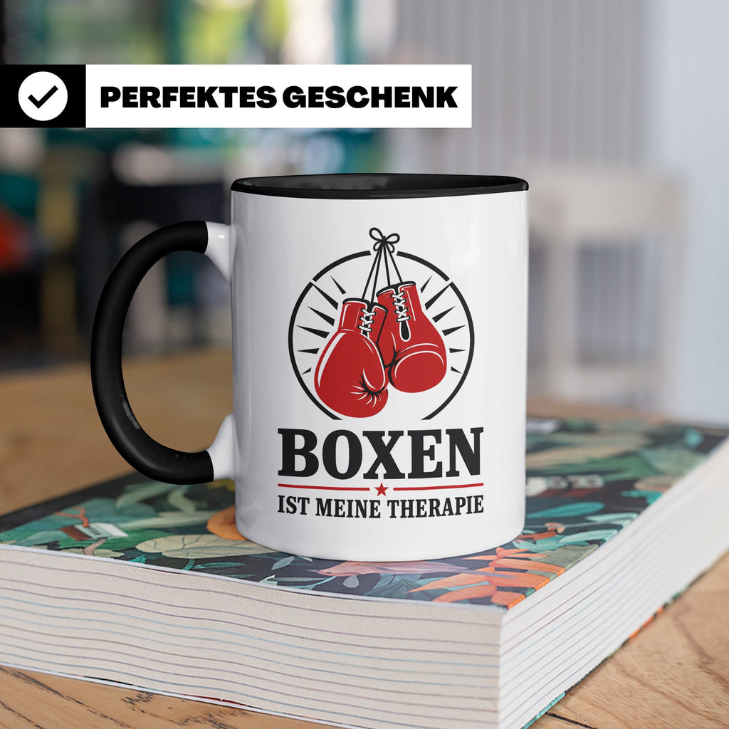 Boxen Tasse Boxen ist meine Therapie - Geschenk für Boxer Bo – Schwarz [farbe:schwarz]