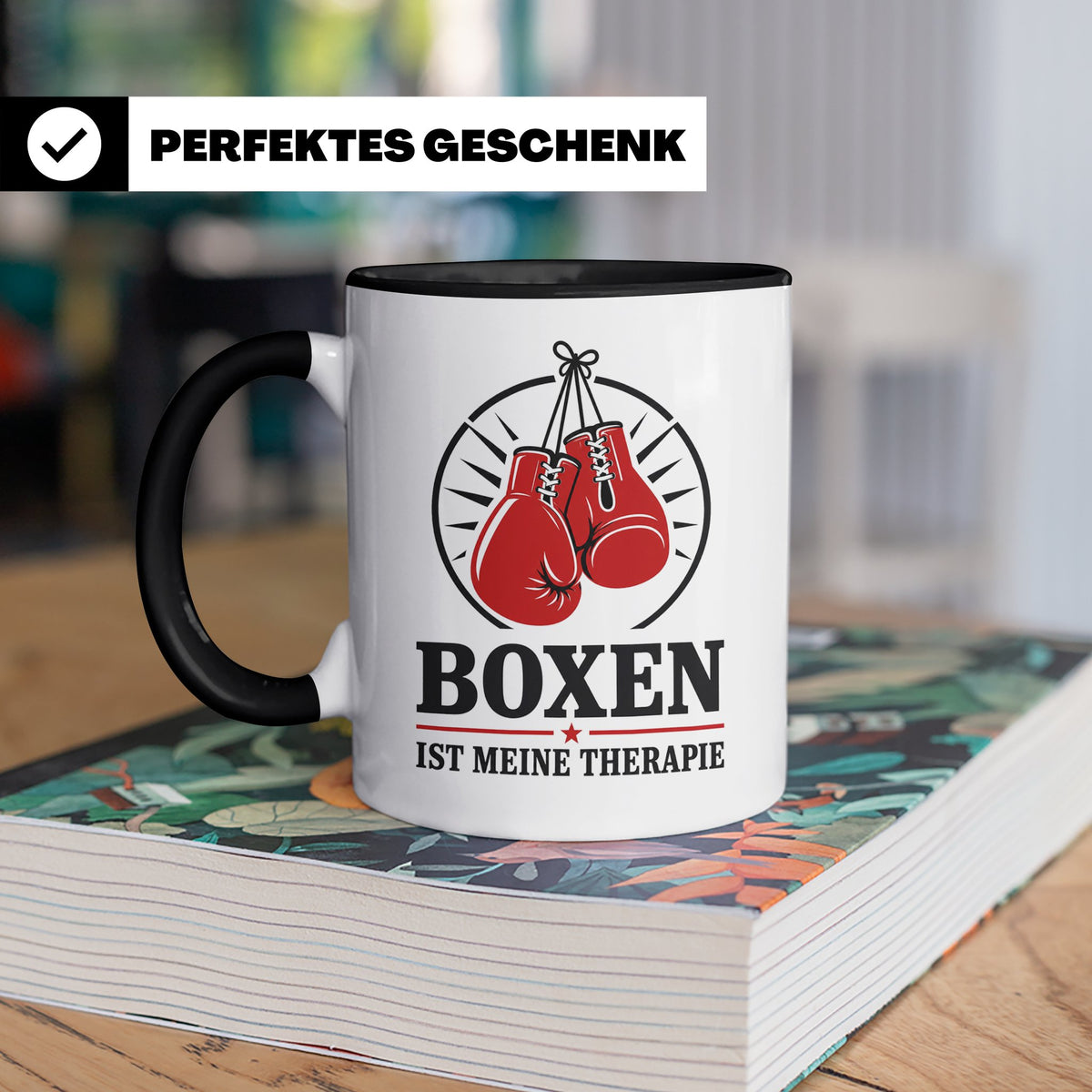 Boxen Tasse Boxen ist meine Therapie - Geschenk für Boxer Bo – Schwarz [farbe:schwarz]